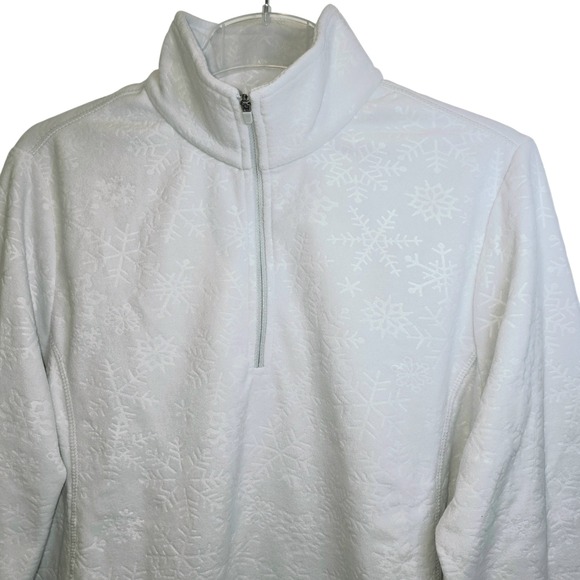 Lands End Fleece 1/4 Zip Pullover Top Snowflake Embossed Sz Large XL Light Gray - Picture 3 of 11